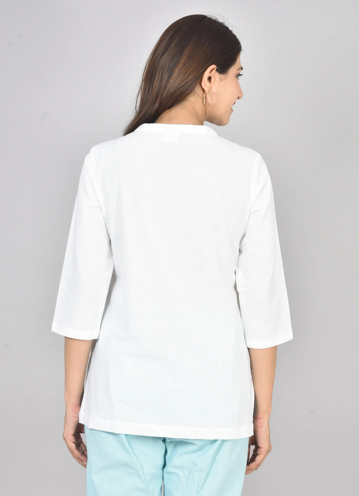 Airy Linen Short Kurti Combo- White & Sky