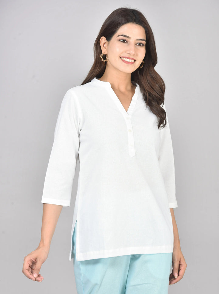 White airy linen short kurti