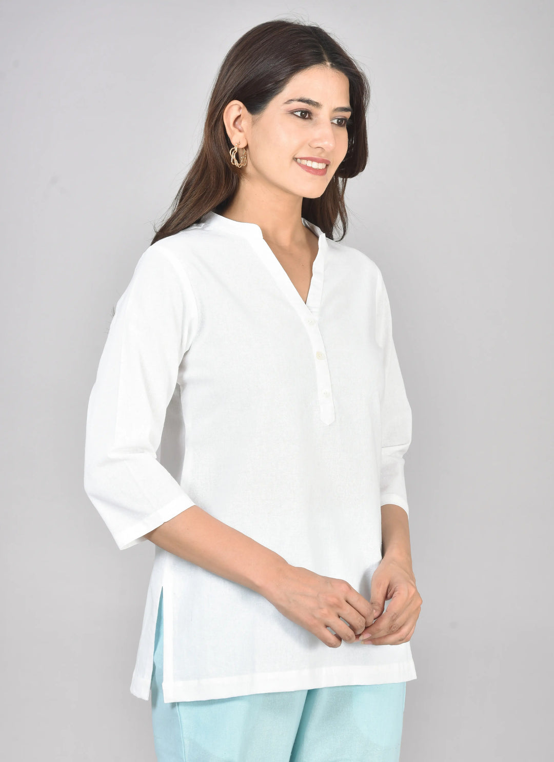 Airy Linen Short Kurti Combo- White & Sky