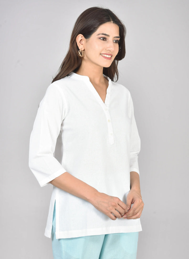 Airy Linen Short Kurti Combo- White & Sky