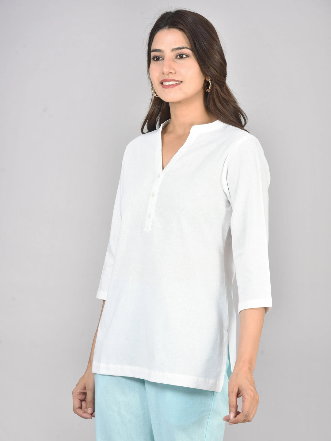 Airy Linen Short Kurti Combo- White & Sky