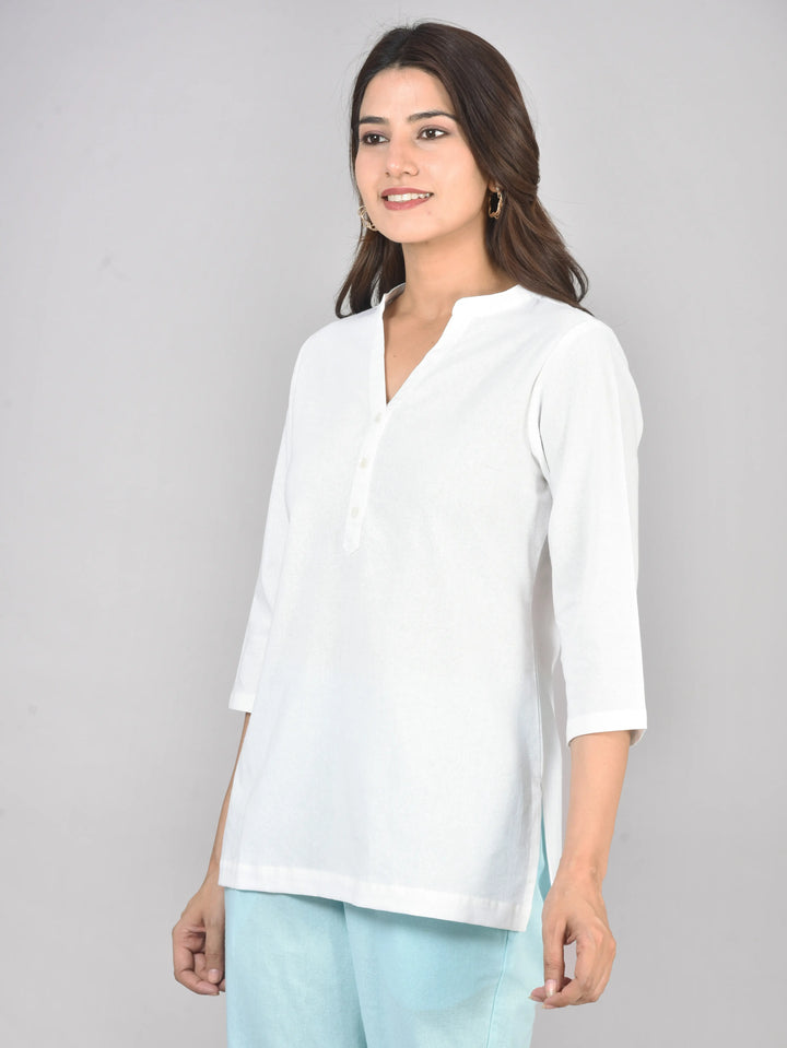 Airy Linen Short Kurti Combo- White & Sky