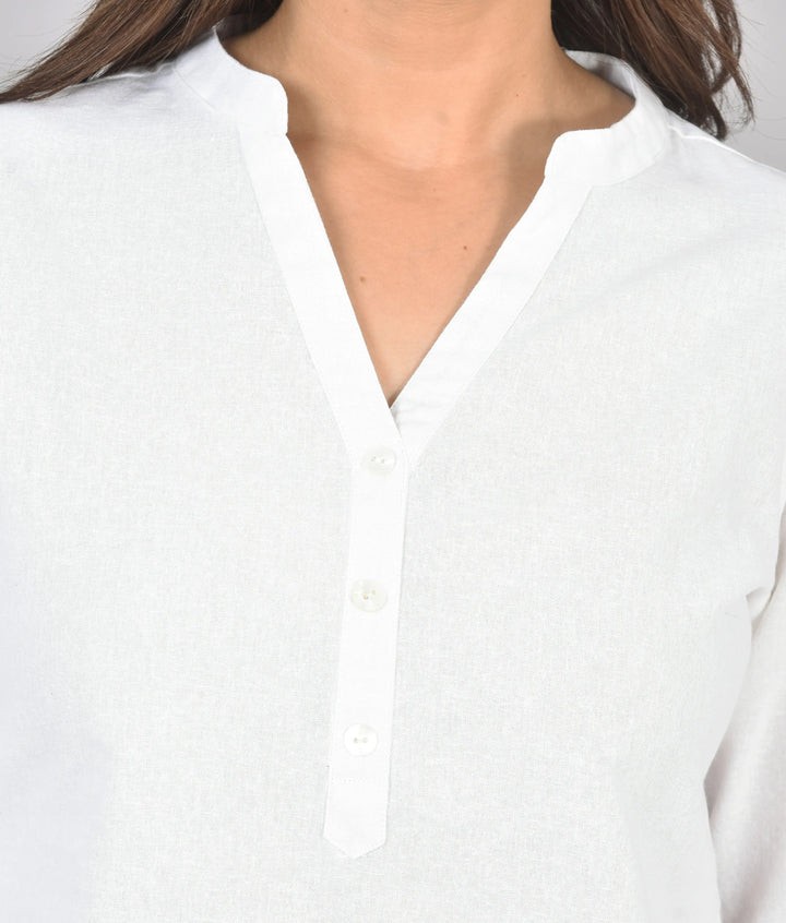 White airy linen short kurti