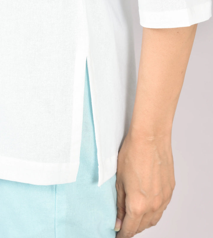 White airy linen short kurti