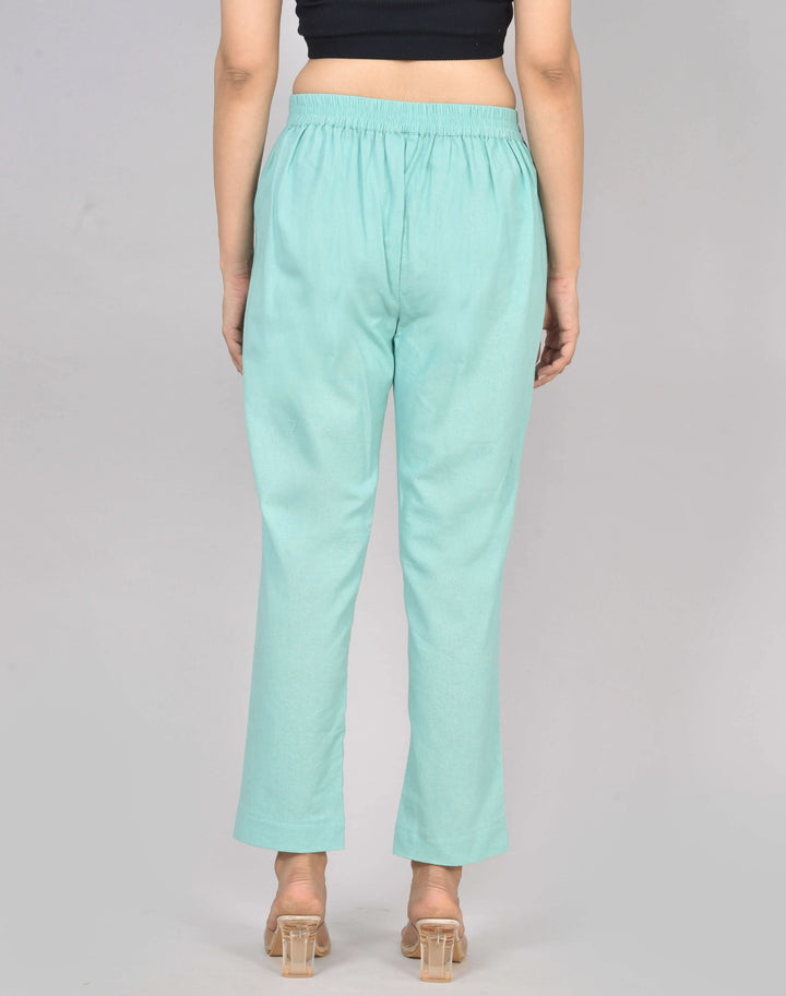 TURQUOISE SOLID AIRY LINEN PANTS