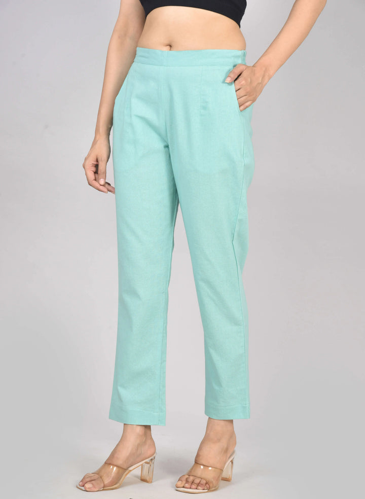 TURQUOISE SOLID AIRY LINEN PANTS