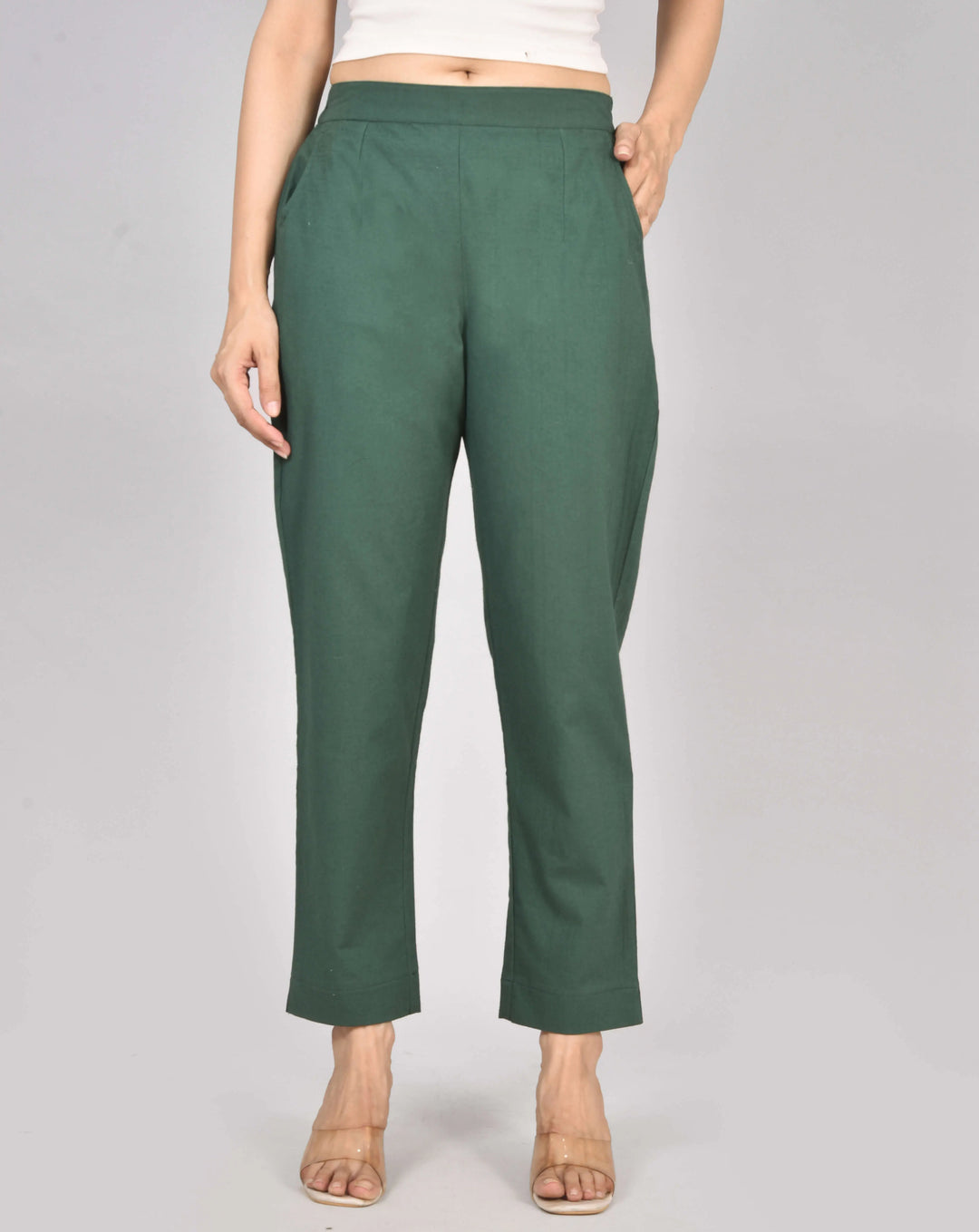 DARK BOTTEL GREEN AIRY LINEN PANTS