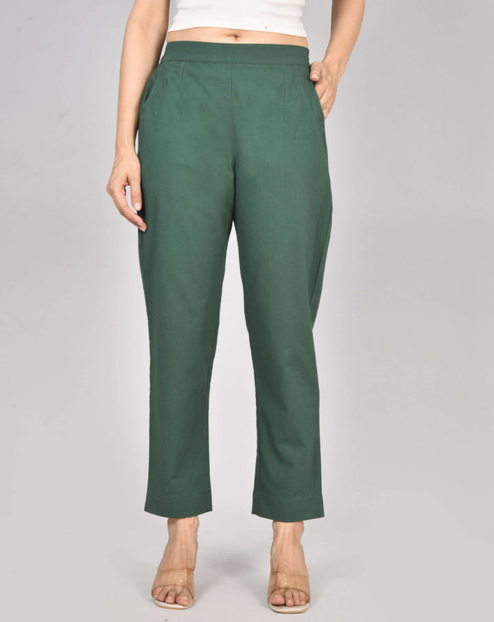 DARK BOTTEL GREEN AIRY LINEN PANTS