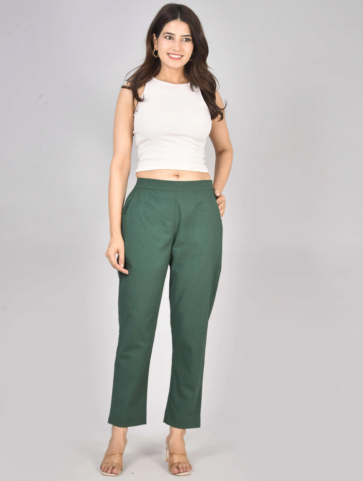 DARK BOTTEL GREEN AIRY LINEN PANTS
