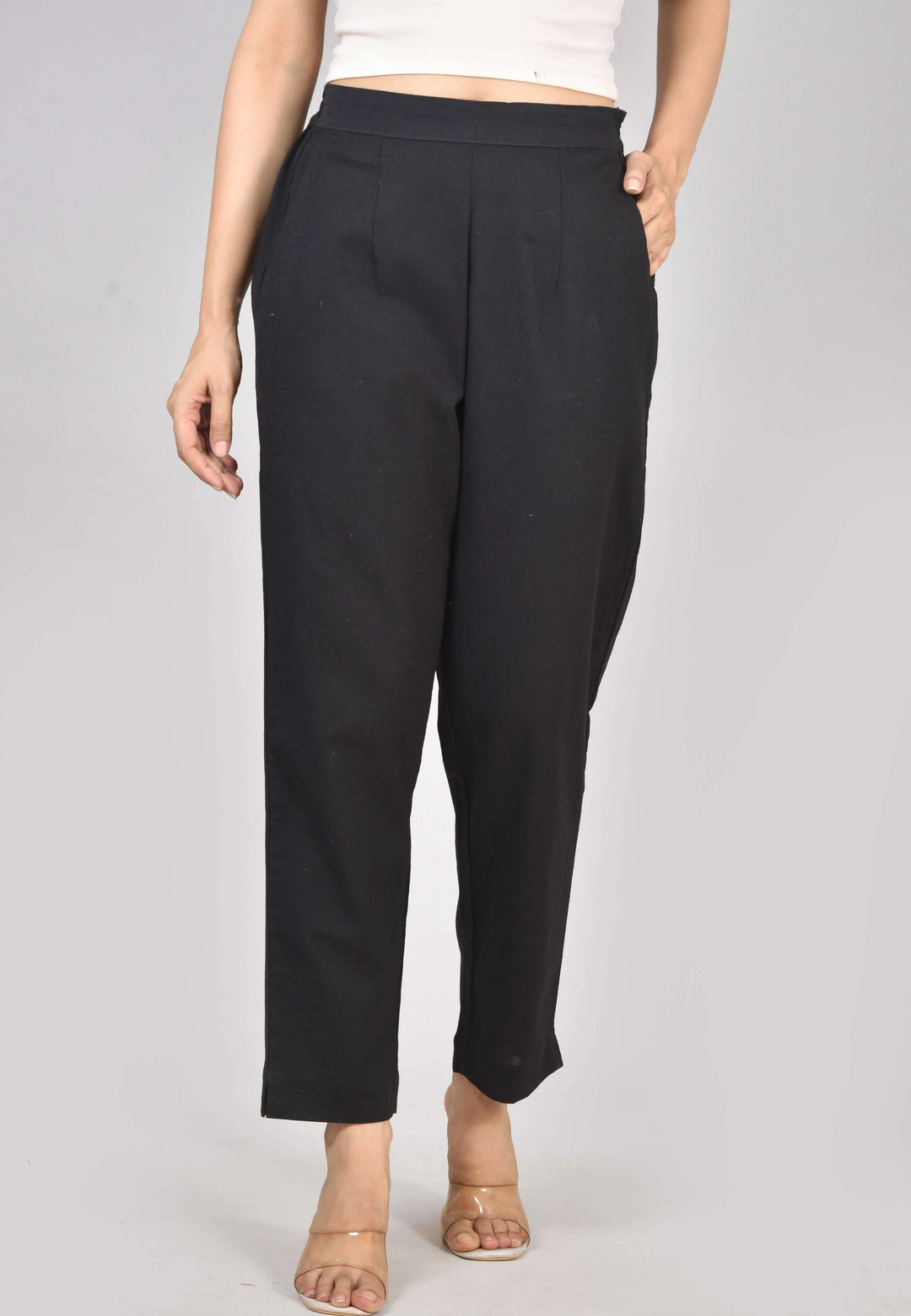 BLACK SOLID AIRY LINEN PANTS