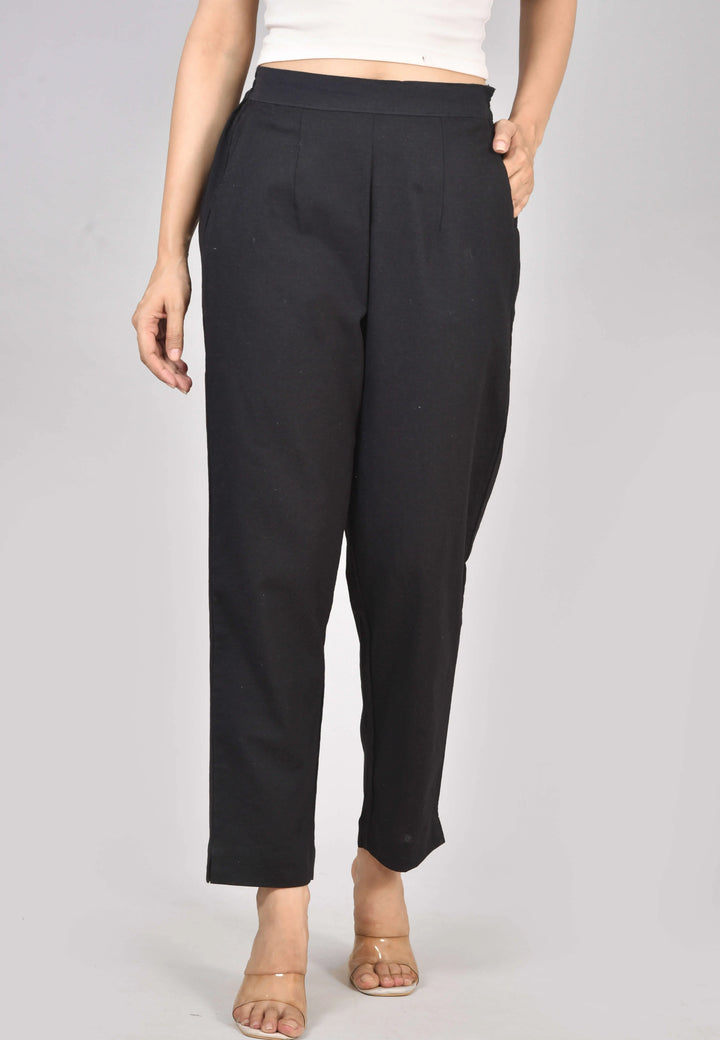 BLACK SOLID AIRY LINEN PANTS