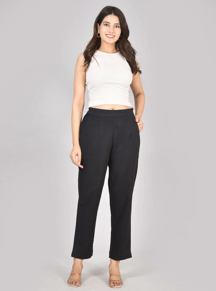BLACK SOLID AIRY LINEN PANTS
