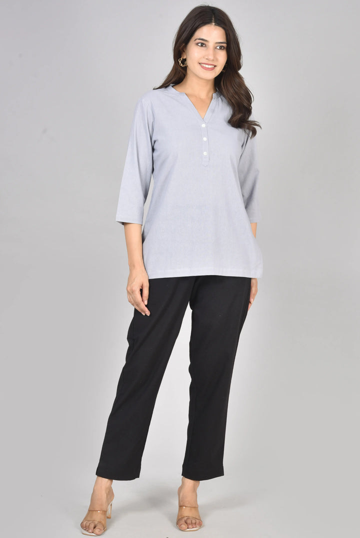Lavender grey airy linen short kurti