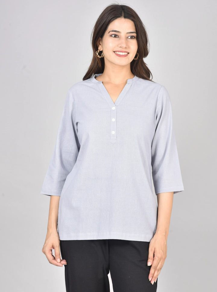 Lavender grey airy linen short kurti