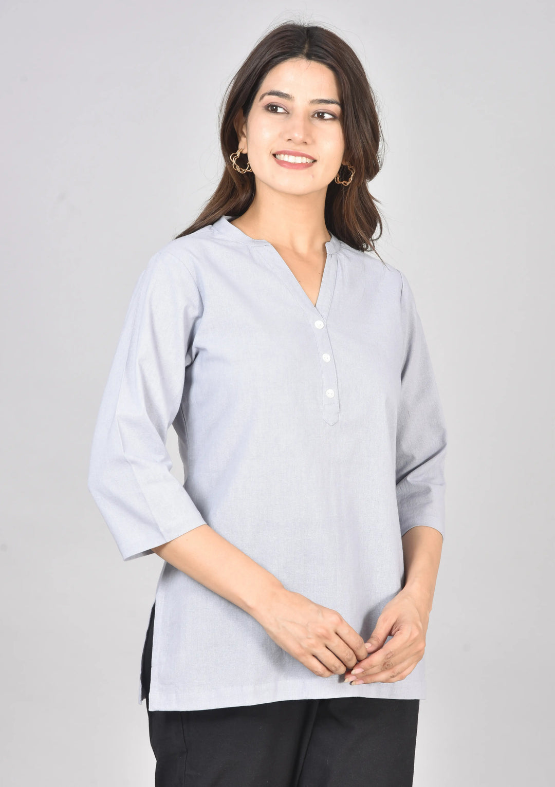 Lavender grey airy linen short kurti