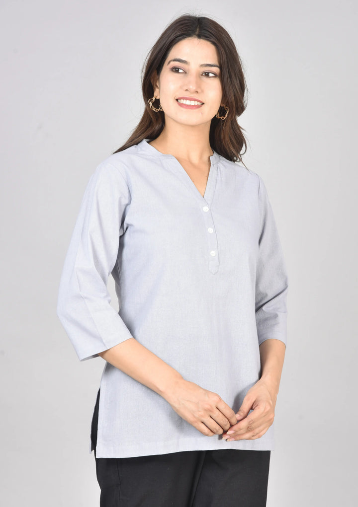 Lavender grey airy linen short kurti