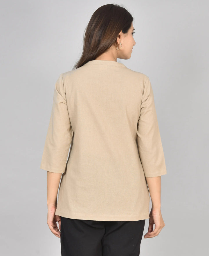 Airy Linen Short Kurti Combo- Beige & Peach