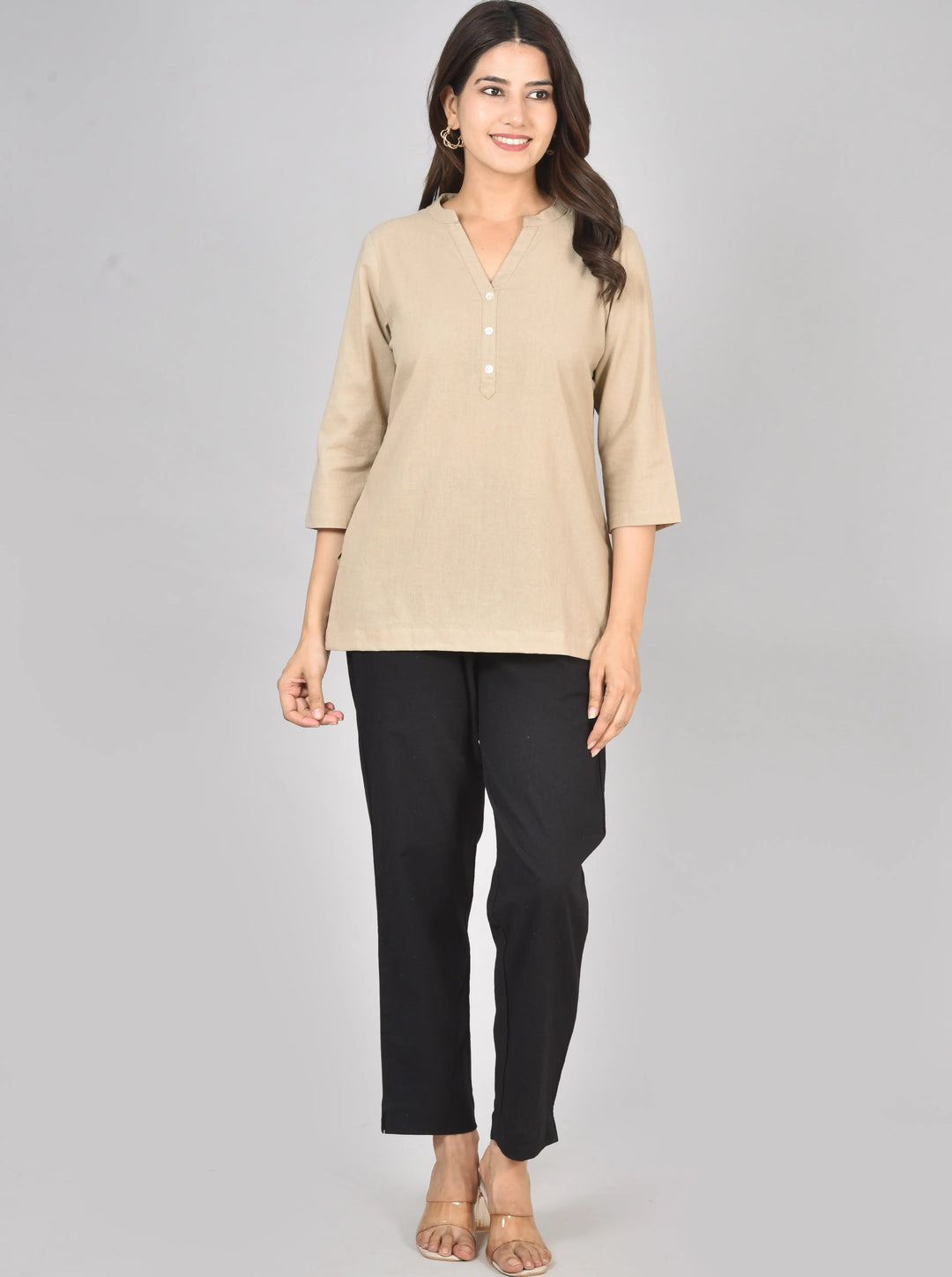Beige airy linen short kurti