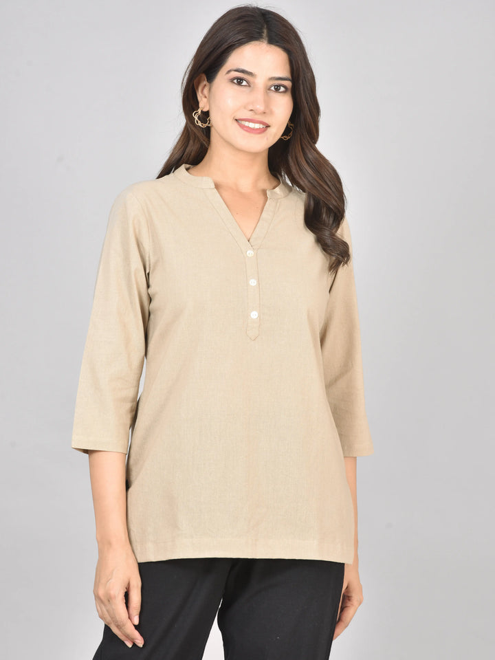 Beige airy linen short kurti