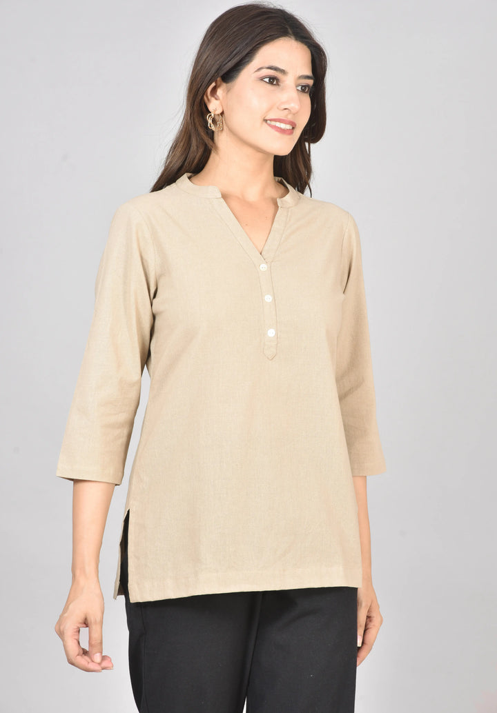 Airy Linen Short Kurti Combo- Beige & Peach