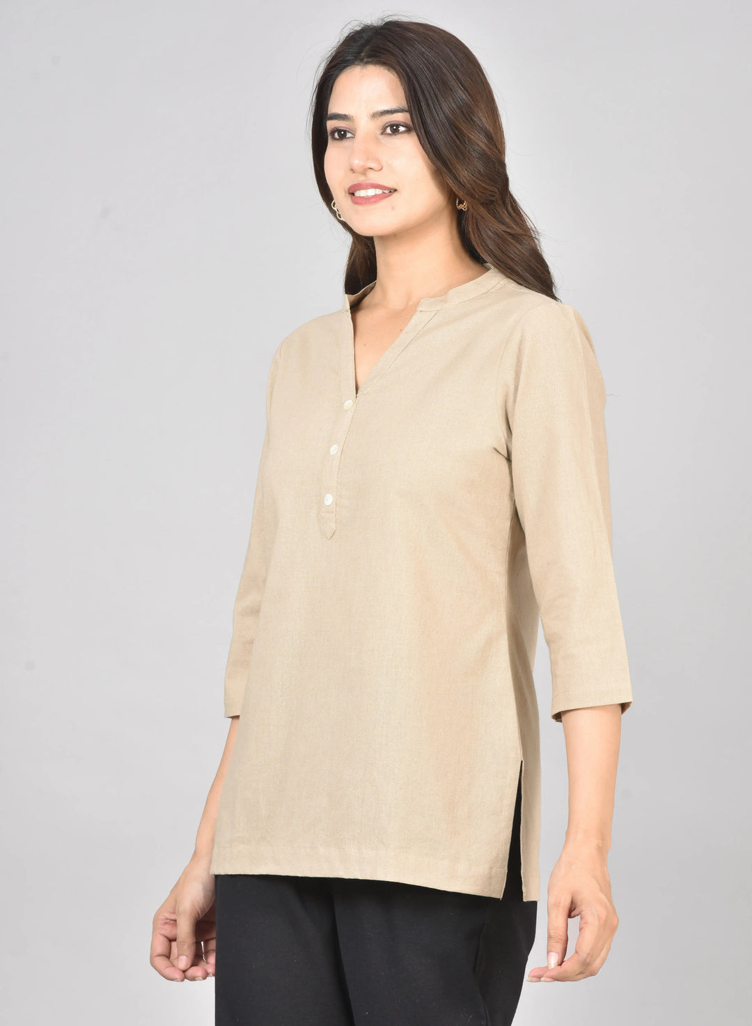 Beige airy linen short kurti