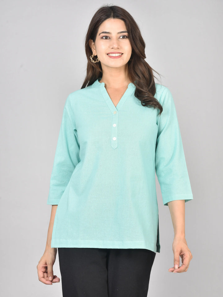 Turquoise airy linen short kurti