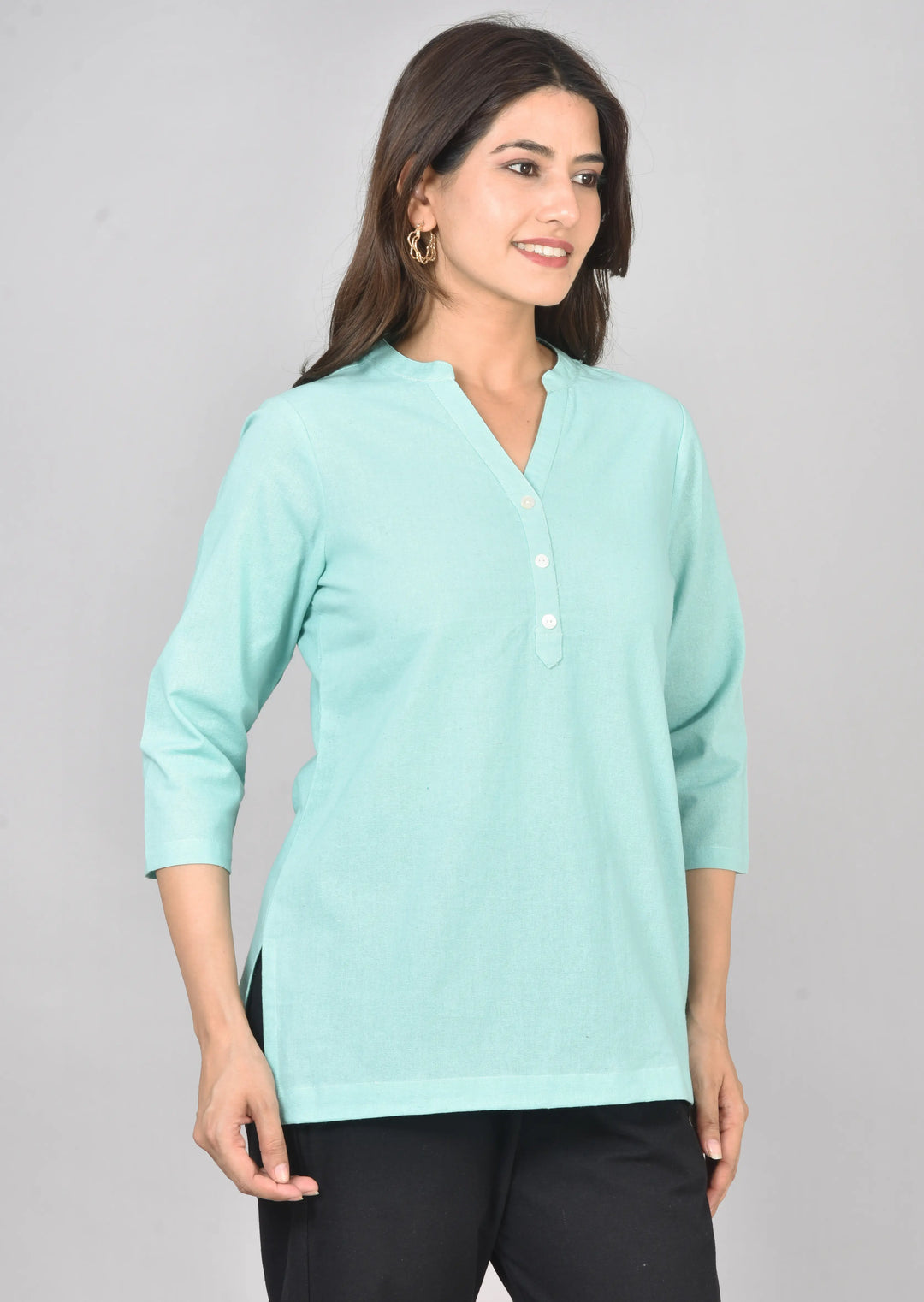 Airy Linen Short Kurti Combo- Turquoise & Sky