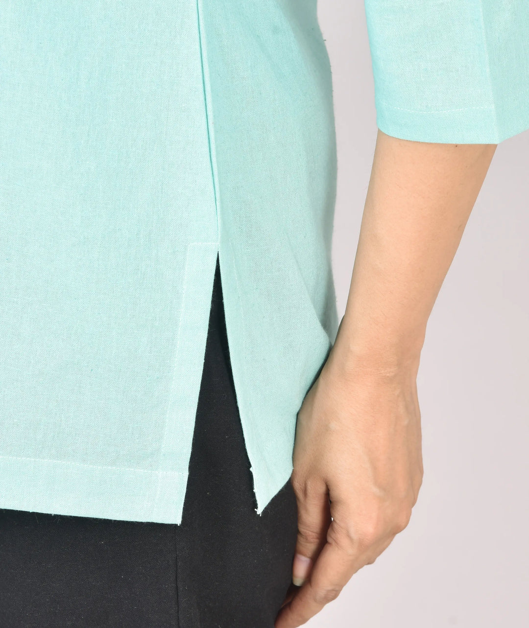 Turquoise airy linen short kurti
