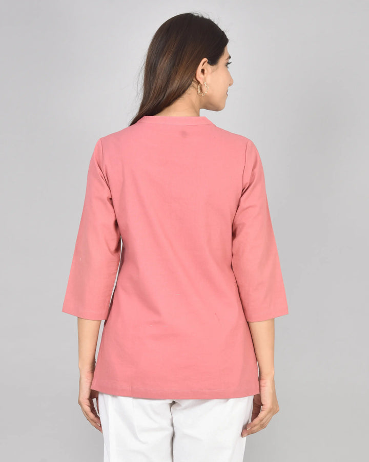 Airy Linen Short Kurti Combo- Peach Blossom & Sage Green
