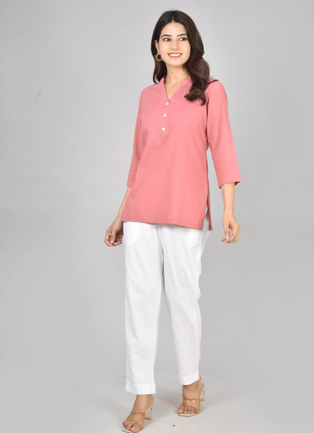 Peach blossom airy linen short kurti