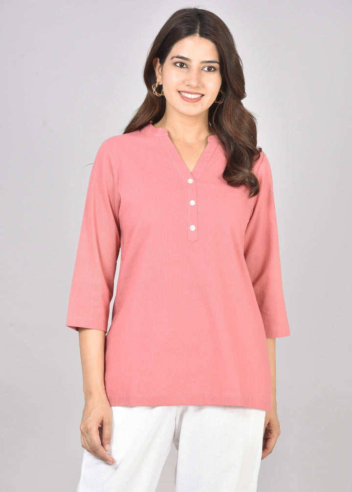 Peach blossom airy linen short kurti