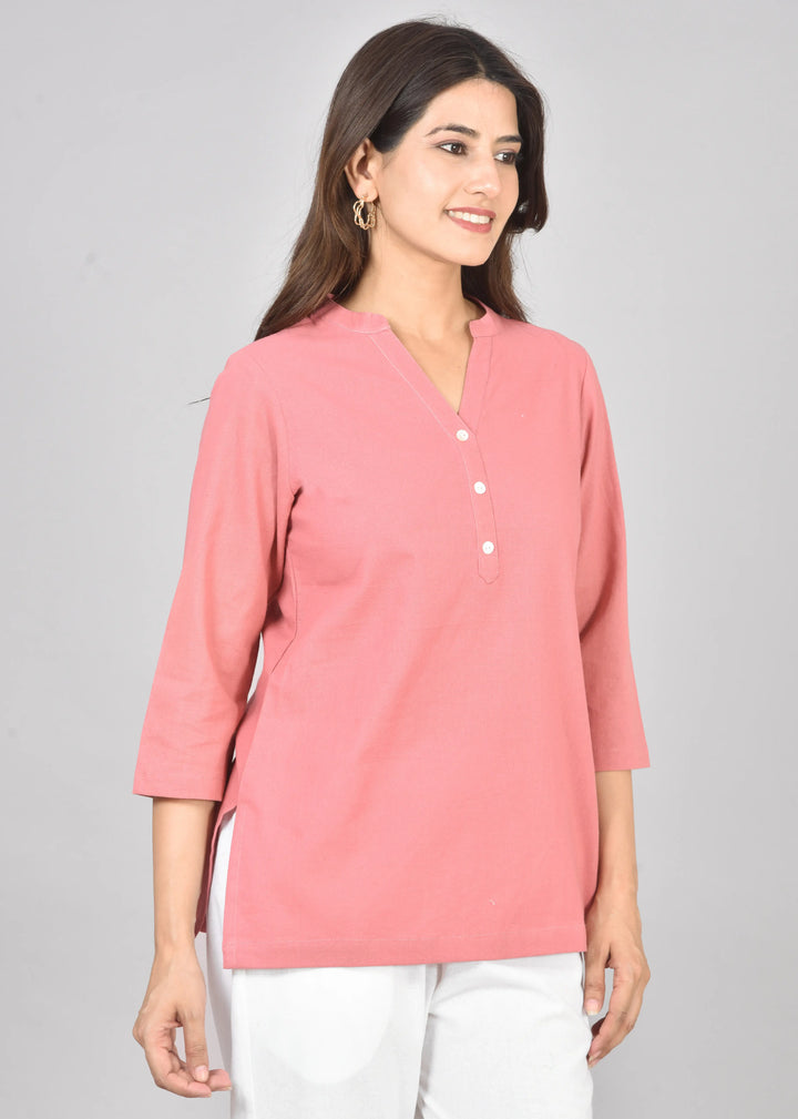 Airy Linen Short Kurti Combo- Peach Blossom & Sage Green