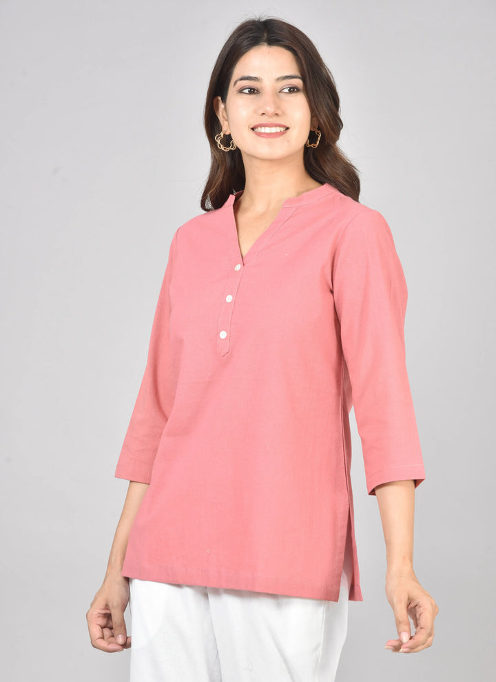 Airy Linen Short Kurti Combo- Peach Blossom & Sage Green