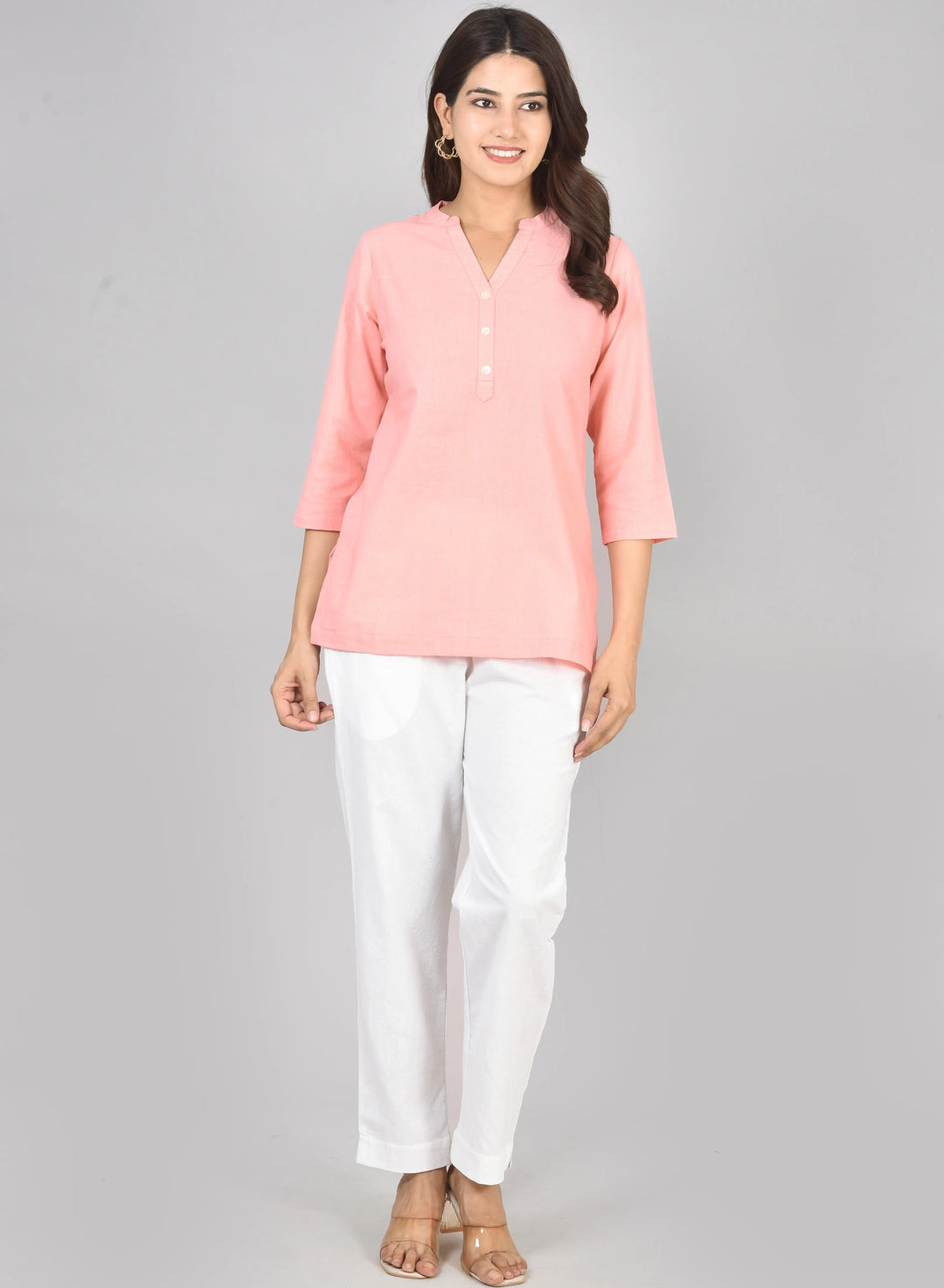 Peach airy linen short kurti