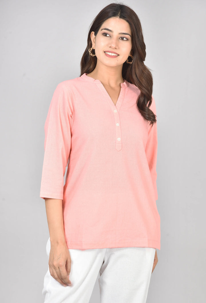 Airy Linen Short Kurti Combo- Peach & Sky