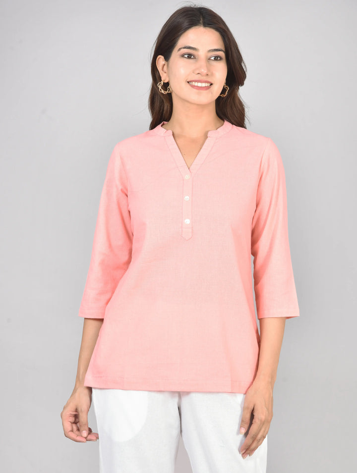 Peach airy linen short kurti