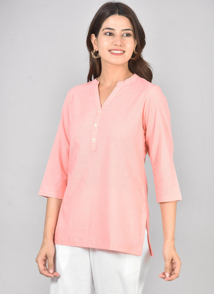 Peach airy linen short kurti