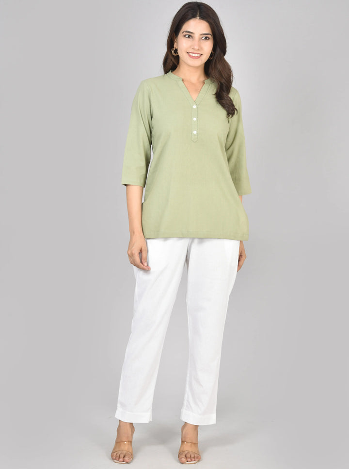 Sage green airy linen short kurti