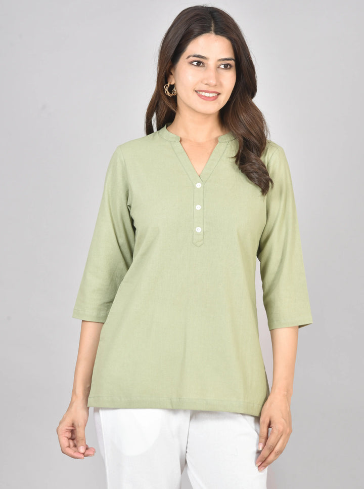 Sage green airy linen short kurti