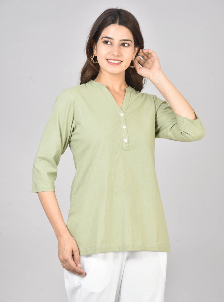 Sage green airy linen short kurti