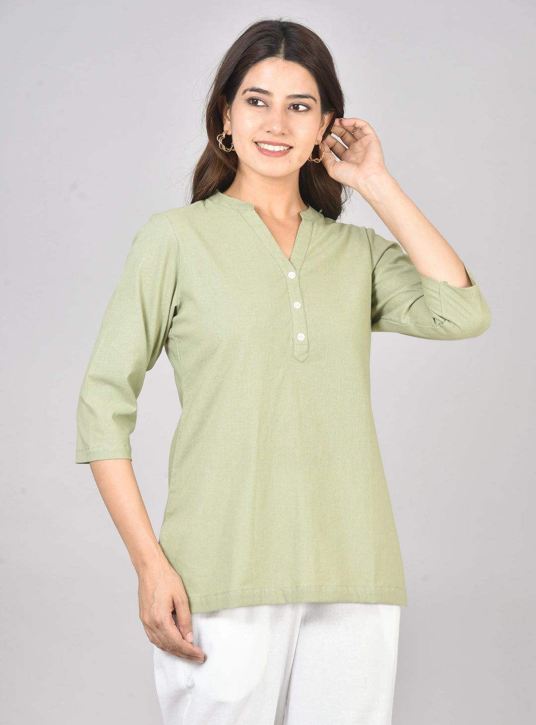 Airy Linen Short Kurti Combo- Sage Green & Sky