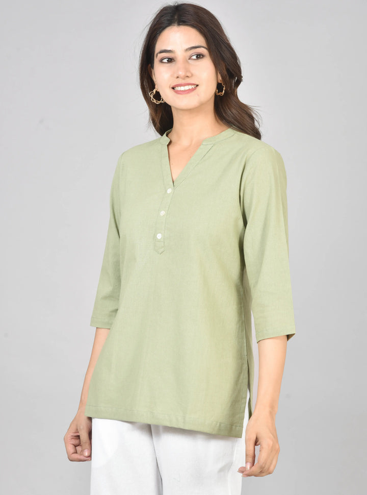 Sage green airy linen short kurti