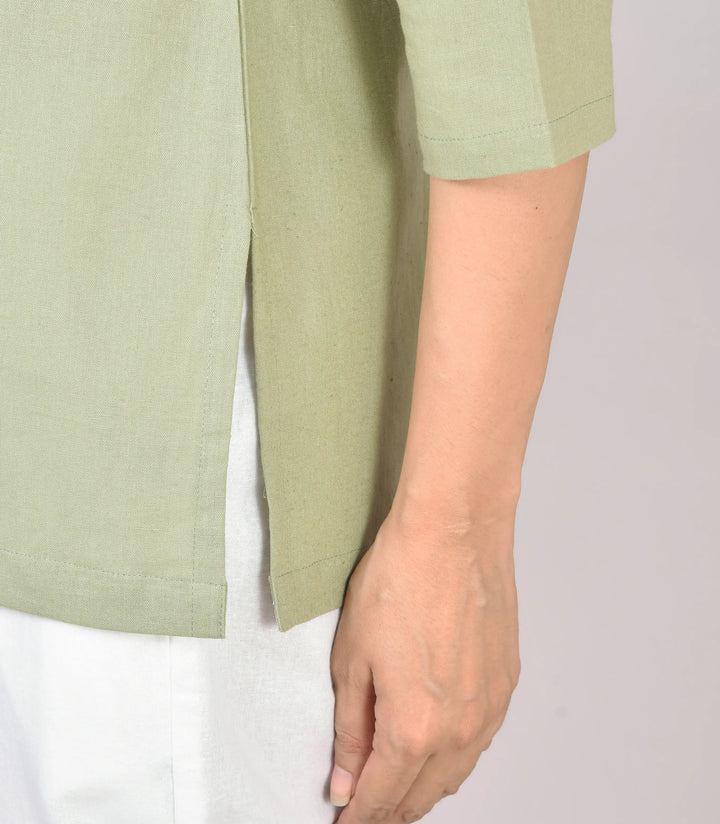 Sage green airy linen short kurti