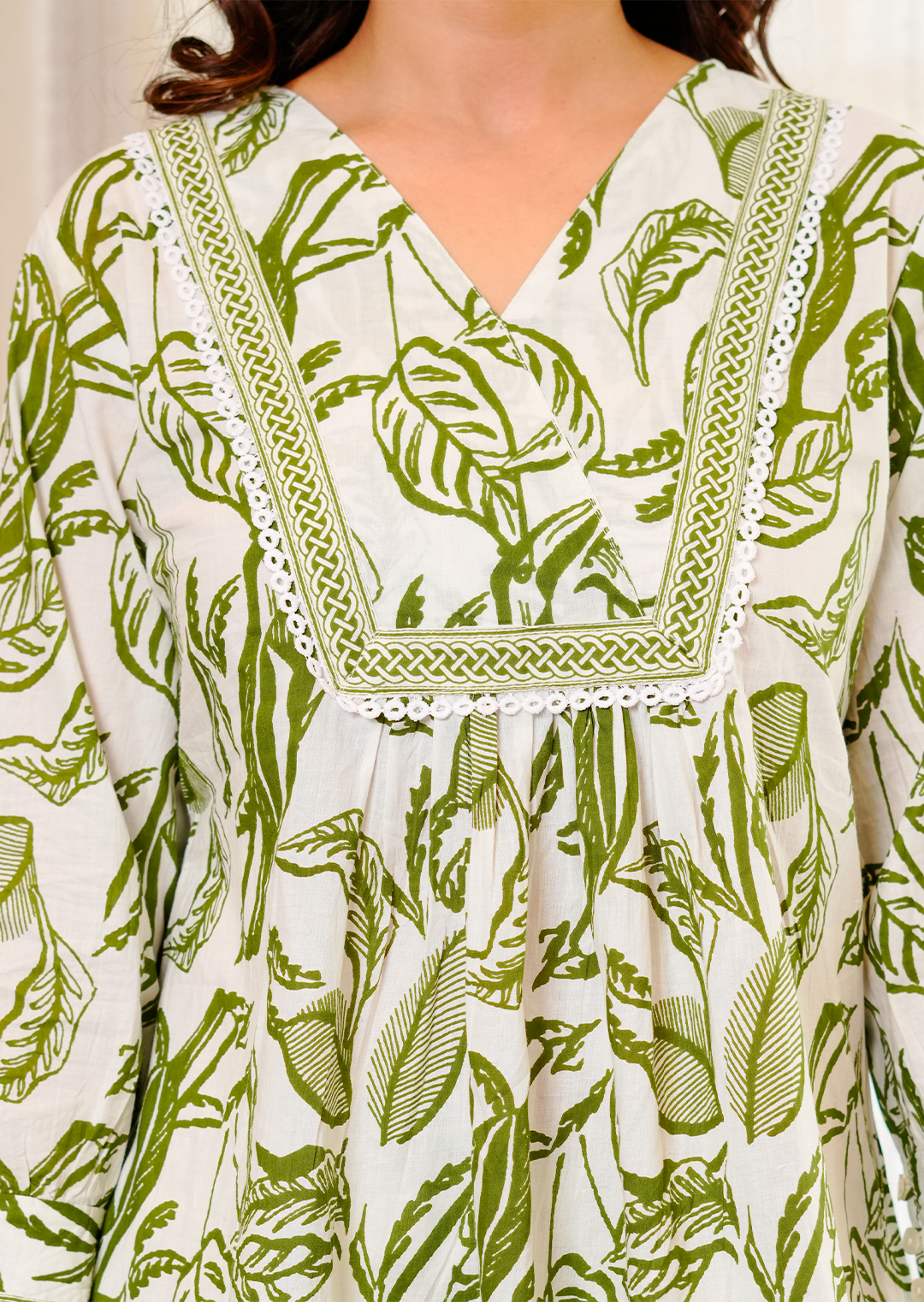 Green leaf printed cotton co -ord set