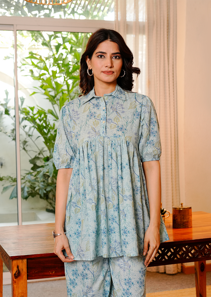 Blue Peacock Printed Co-ords Set