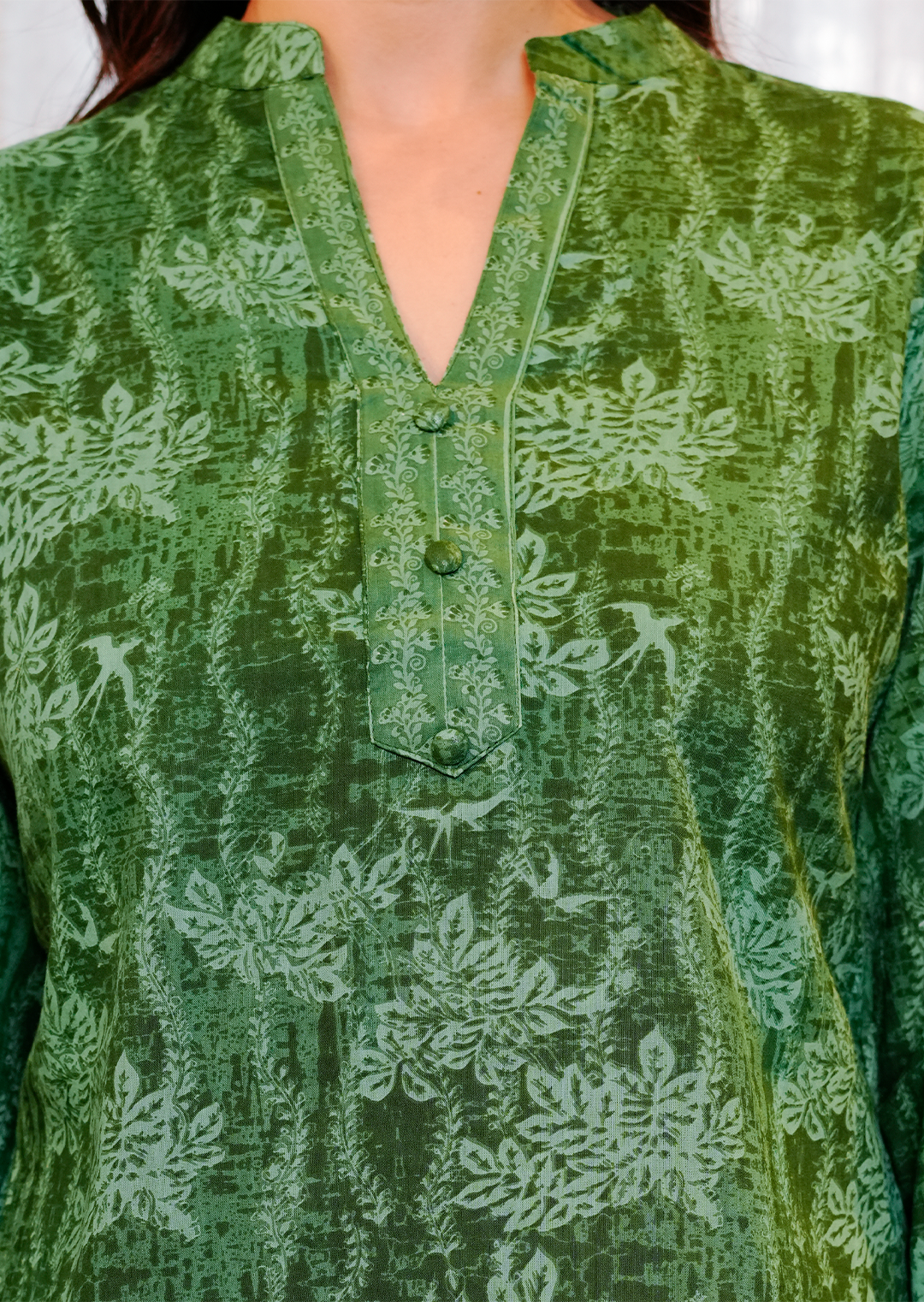 Green floral texture print cotton co-ord set