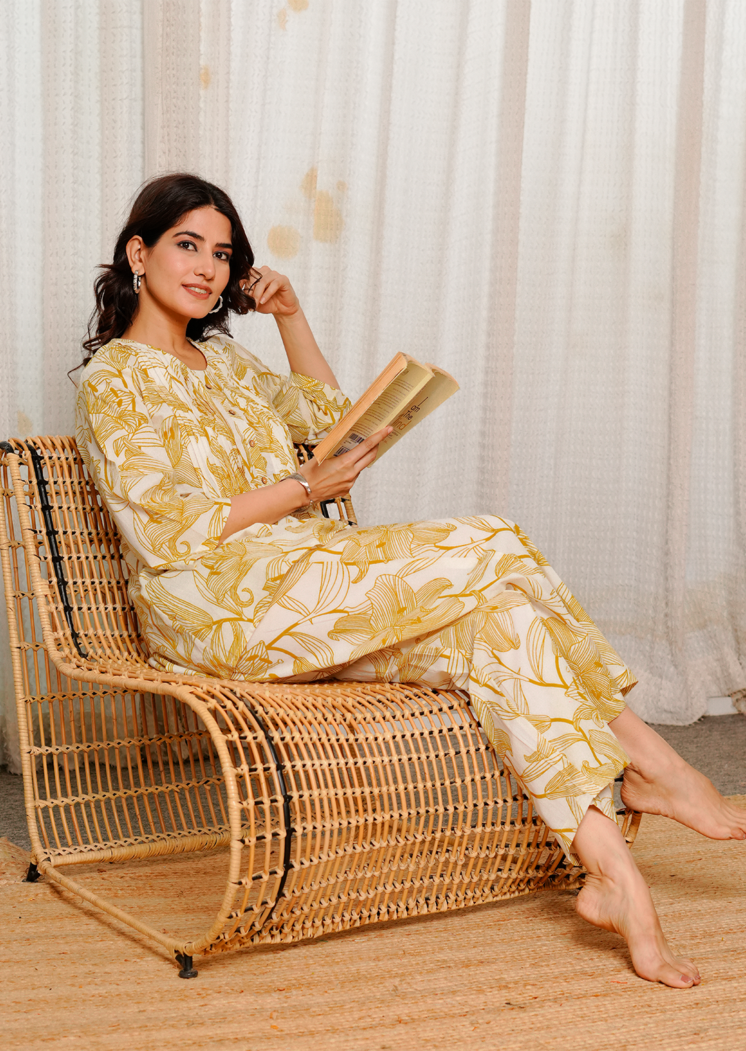 White printed cotton co- ord set
