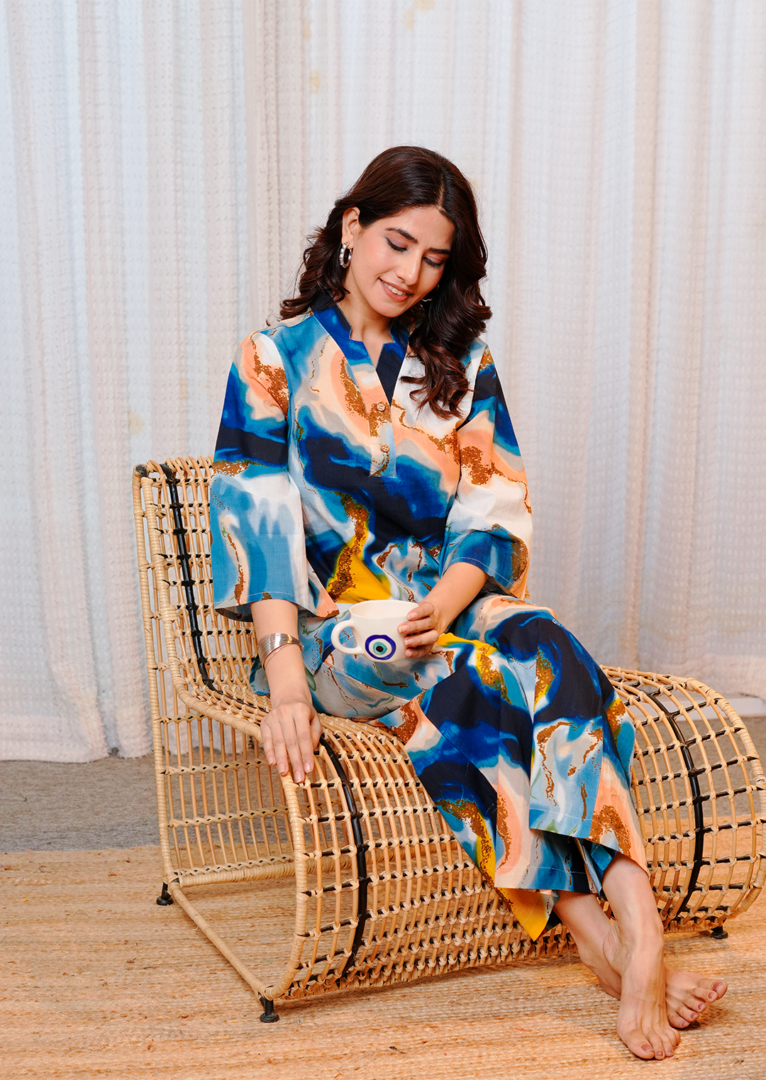 Multicolor printed marble cotton co-ord Set