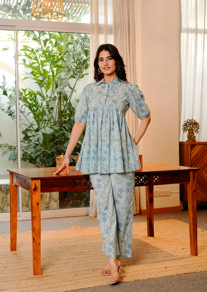 Blue Peacock Printed Co-ords Set