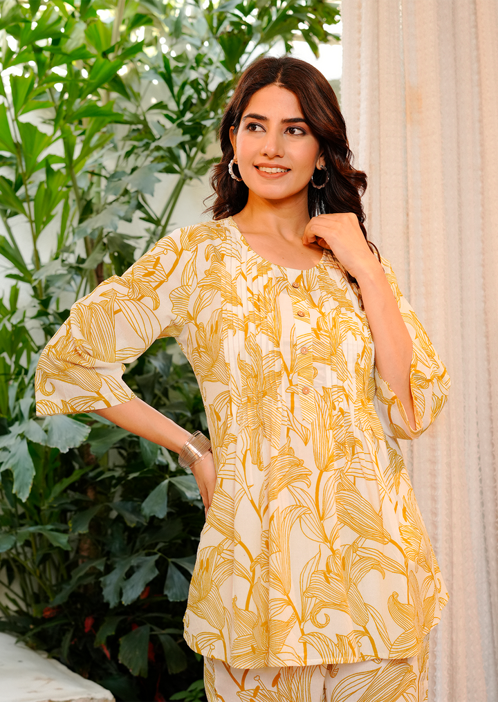 White printed cotton co- ord set
